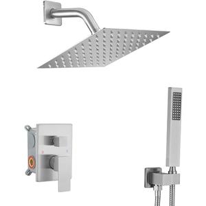 Brushed Nickel Shower System with 8'' Rainfall Shower Head, Handheld Shower head, Bathroom Luxury Rain Mixer Shower Combo Set Wall Mounted Shower Faucet Rough-in Valve and Trim Kit