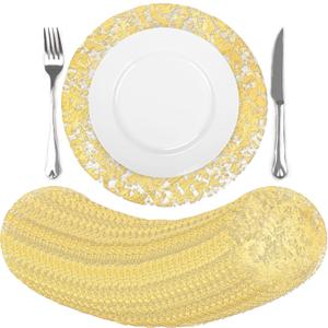 comfoyar Disposable Gold Placemats Set of 100, Metallic Round 13 Inch Foil Mesh Pressed Doilies Place Mats, Table Mats for Dining Party Weddings Birthday Holiday Kitchen Home, Tableware Decoration