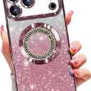 Misscase for iPhone 17 Pro Max Magnetic Glitter Case Compatible with MagSafe,Full Protection Slim Shockproof Anti-Scratch Case with Camera Lens Protector Plating Bling Dust-Proof Net Pink
