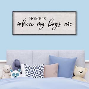 TQianJiang Kids Playroom Wall Decor Home Is Where My Boy Are Art 24"X10" for Family Nursery Bedroom Baby Boy Sign Large Wood Framed Wall Hanging (Black)