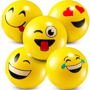 5-Inch Happy Face Bouncing Balls for Kids & Toddlers (Pack of 5) - Playground Balls w/ 5 Fun Designs - Lightweight Play Bouncy Ball Gifts for Boys & Girls