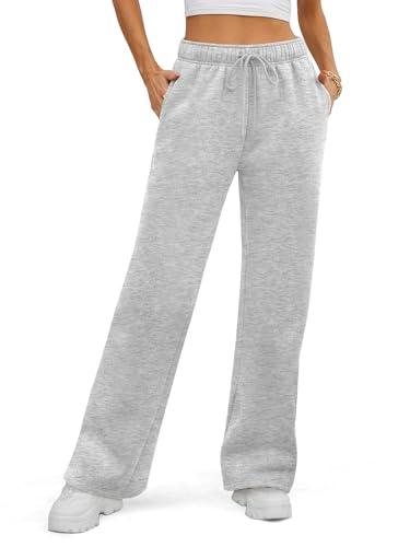 ATHMILE Women’s Fleece Lined Sweatpants Baggy Workout Lounge Pants Drawstring Workout Casual Aesthtic Fall Clothes 2025 Grey L