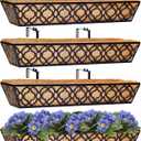 Y&M 30 inch Window Planter Box 4Pcs Iron Window Deck Railing Planter with Coco Liner, Metal Horse Troughs Fence Planter for Outdoor Balcony Rail Fence Porch Patio