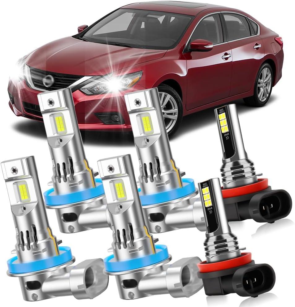 LED Light Bulb Combo for Nissan Altima 2007-2018, H9/H11 High Beam, H11 Low Beam and H11 Fog Lights, 6000K White, 22000LM, 6-Pack