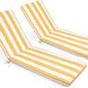 Outdoor Chaise Lounge Chair Cushions 2 Pack, Thick Waterproof Patio Pool Lounge Cushions, Fade Resistant, (Yellow & White Stripe)