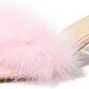 Women's Square Toe Heeled Sandals Low Block Chunky Heels Clear Mules Fluffy Feather Slip on Wedding Bridal Party Dress Shoes, Size 37