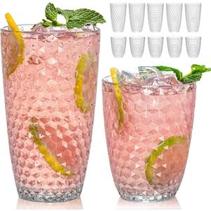 BELLAFORTE Shatterproof Plastic Tumbler Set Laguna Beach 19oz Tall & 12oz Short Drinking Glasses Unbreakable Stackable Drinkware for Indoor Outdoor, Dishwasher Safe, BPA Free (Clear, 12)