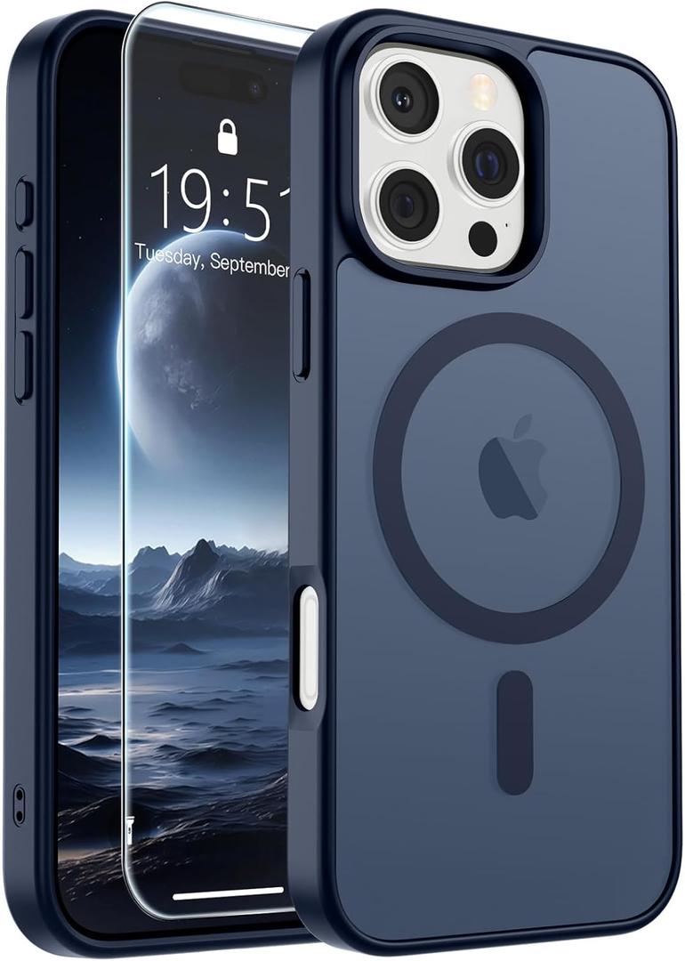 SUPFINE Magnetic for iPhone 16 Pro Case (Compatible with MagSafe) (Military Grade Drop Protection) Slim Translucent Matte Shockproof with Anti-Fingerprint Phone Case, Dark Blue
