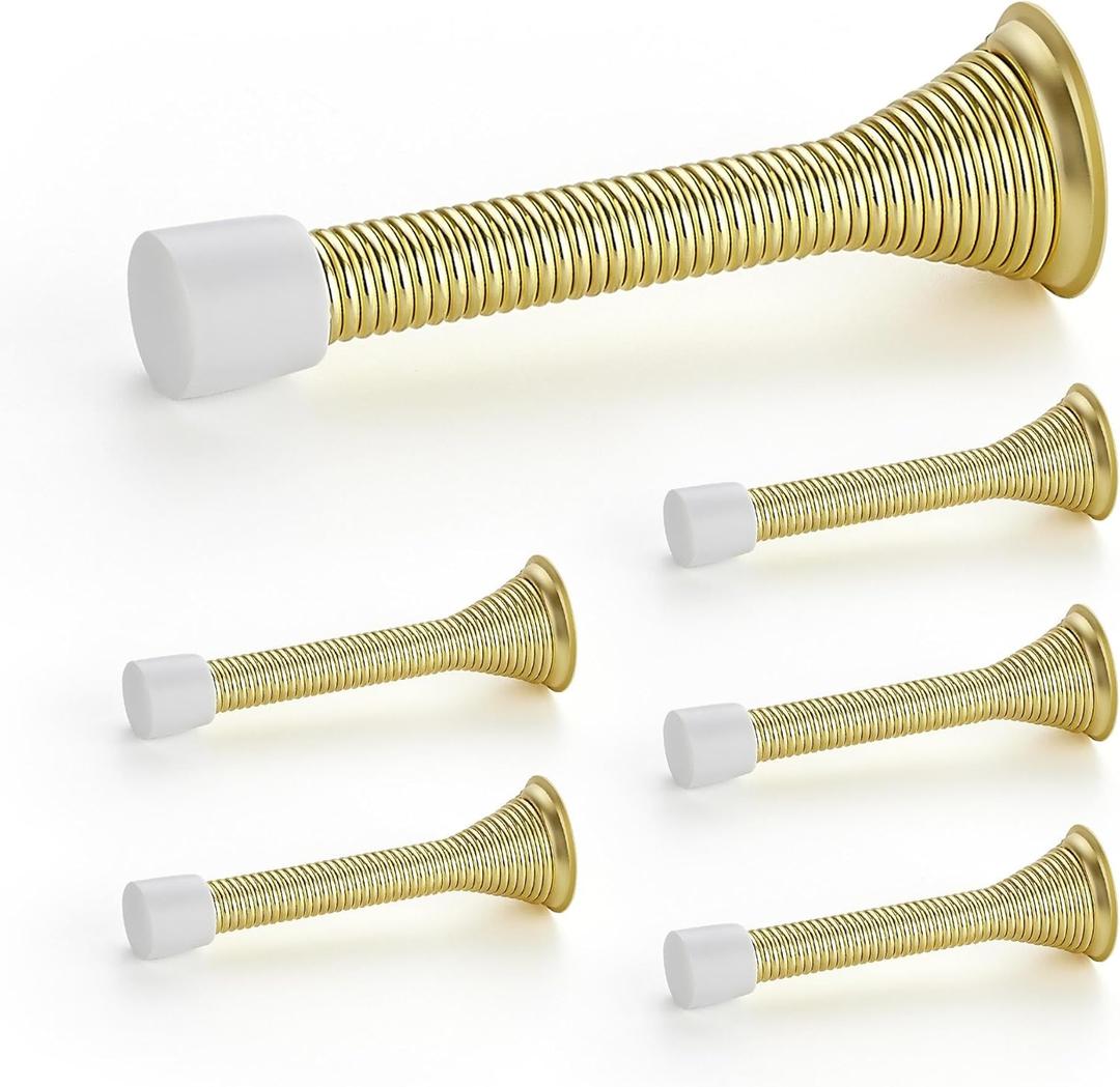Ravinte Door Stoppers, 6 Pack Gold Spring Door Stops with Rubber Bumper, Door Stoppers for Bottom of Door