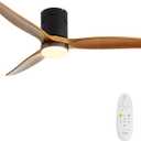 52 Inch Ceiling Fan with Light, Remote Control, Reversible DC Motor, 3CCT, Stepless Dimmable, Noiseless, Flush Mount, Walnut Solid Wood for Indoor Use (Brown)