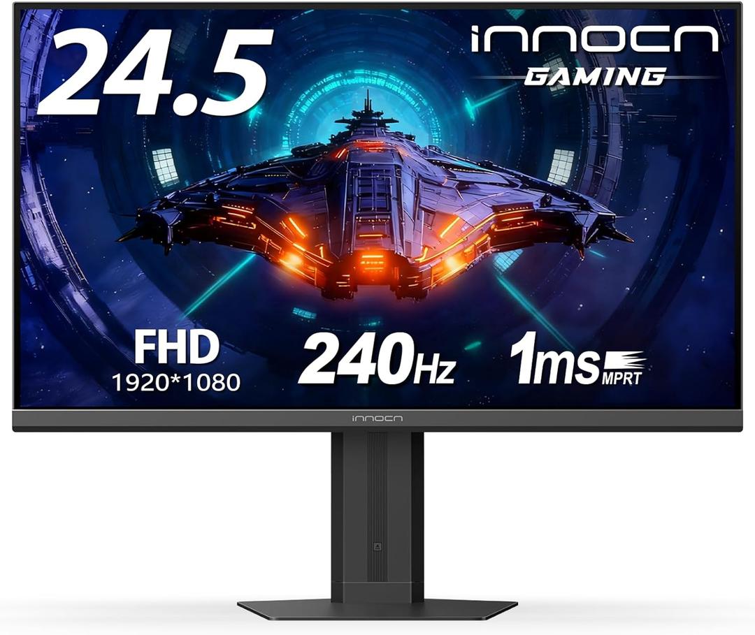 INNOCN 24.5" Monitor 1920 x 1080p 240Hz 1ms Gaming PC Computer IPS Display HDR400 HDMI, DisplayPort, Height/Pivot Adjustable Stand, Mountable, Black - 25G2H Plus