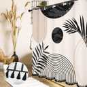 Boho Mid Century Leaf Shower Curtain Set,Arch Sun Design,Minimalistic Leaves Pattern,Waterproof and Luxurious Fabric-12 Hooks(Black and White-72" x 72") (72"W x 72"L (Pack of 1), Cream)