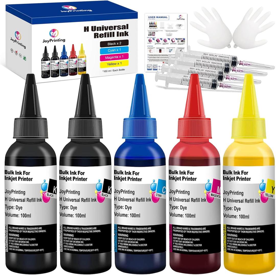 Ink Refill Kit for HP Printer Cartridges HP 67 67XL 60 61 62 63 65 65XL 910 950 951 952 962 932 933 920 901 902 Refillable Ink Cartridges CISS System (100ml, Black, Cyan, Magenta, Yellow)