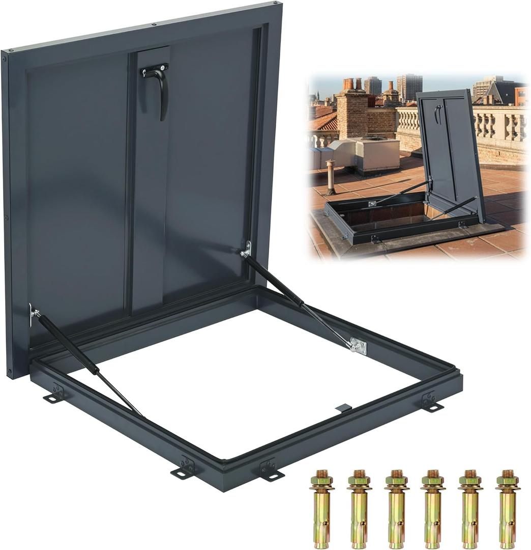 23.6'' × 23.6'' Roof Access Hatch, Galvanized Steel Roof Hatch Security Door Cover Plate with Hydraulic Support Rod, Commercial Roof Safety Door with Switch Type Handle, for Home Attic Cellar