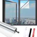 Window Film, Window Privacy Film with Free Installation Tools, One Way Daytime Privacy Window Film Static Cling Reflective Heat Control Window Tint for Home Office (Silver, 29.5 Inch X 6.5 Feet)