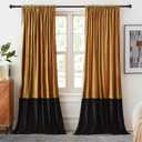 Velvet Curtains 90 inches Long for Living Room Gold Black,2 Panels Blackout Curtains Modern Color Block Back Tab Rod Pocket Soundproof Drapes for Bedroom Window Decor