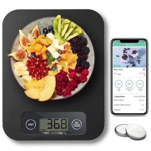 URAMAZ Food Scale with Nutritional Calculator, Digital Food Scales for Kitchen Scale Grams and Ounces, Smart Food Weight Scale for Weight Loss, 20 Nutrients Tracking, Diet, Calories, Meal Prep, 11lb (Black)