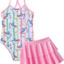 Vieille Little Girls Swimsuit Cute Kids Quick Dry Swimwear with Skirt 3-8 Years
