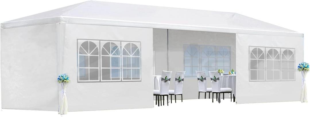 10X30 FT Pop Up Canopy Tent, Outdoor Event Gazebo with 8 Removable Sidewalls, Wind-Resistant Frame & Easy Setup for Receptions, Party, Wedding, Corporate Events, White