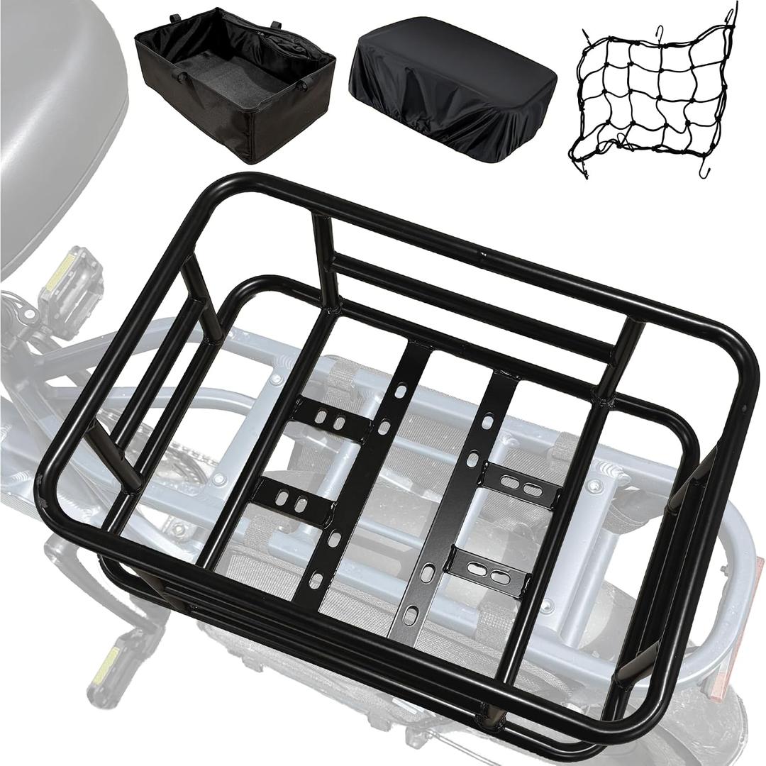 Rear Cargo Rack for E-Bikes Universal Bicycle Rack with Cargo Net, Rain Cover, and Tool-Free Mounting