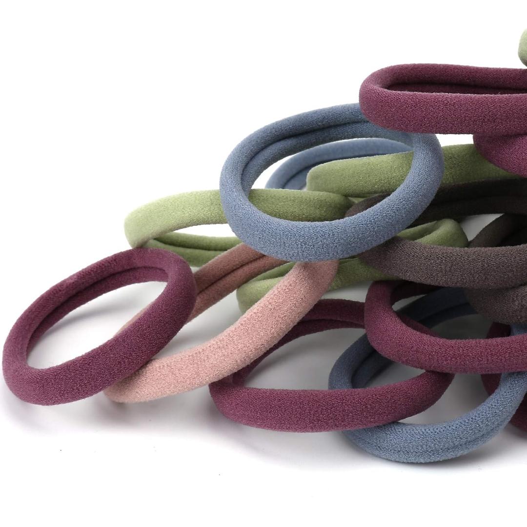 Qarwayoc 50PCS Large Hair Ties, Thick Cotton Seamless Hair Ties, Hair Elastic Ponytail Holders, No Damage for Thick Heavy Hair, 2 Inch in Diameter, 5 Colors