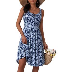 FENSACE Womens Summer Dresses Flowy Empire Waist Sleeveless Sun Dress Graduation Beach Dresses for Women(Blue Floral-4,Small)