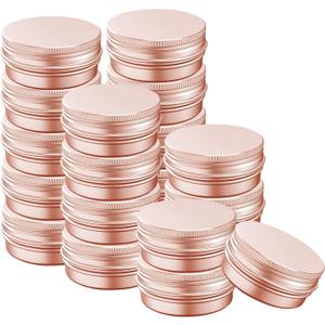 2 Ounce Aluminum Tin Jar with Screw Cap 60mL Tin Cans Refillable Containers for Cosmetic, Lip Balm, Cream, Lotion, Balms, Spices, Salve, Rose Gold 40 Pcs