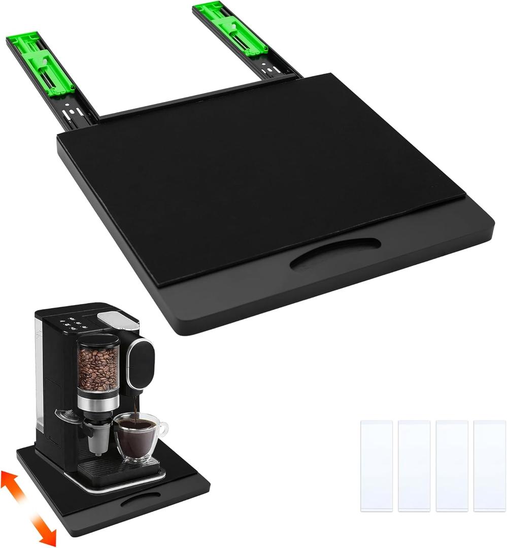 MinBoo Bamboo Appliance Slider,Sliding Tray for Coffee Maker, Kitchen Countertop Appliance Rolling Tray,Slides Easily from Under The Cabinet,Black- Medium (14" Wx13 D)