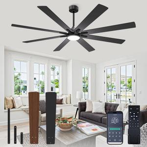 VOLISUN Large Ceiling Fans with Lights, 72 inch Ceiling Fan with Light and Remote, Indoor/Outdoor Black Ceiling Fans for Patio, Living Room, 6 Speed Reversible Quiet, 3 CCT, Dual Finish 8 Blades