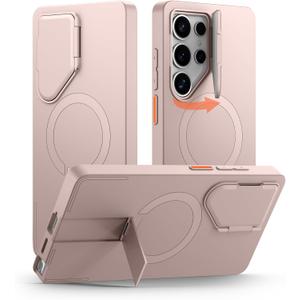 SURITCH for Samsung Galaxy S25 Ultra Phone Case, Magnetic Protective Cover with Camera Cover & Adjustable Metal Kickstand for Galaxy S25 Ultra (2025)-Sakura Pink