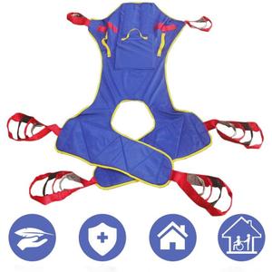 Full Body Patient Lift Sling, Head and Back Support, Toileting Transfer Slings, Split Legs with Commode Opening, 5 Handles, 6 Straps, Lifting Sling Medium Compatible with Various of Lifts