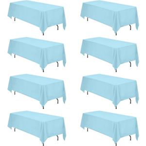 BRILLMAX 8 Pack Light Blue Tablecloths 70 x 120 Inch for 6ft & 8ft Rectangle Tables - 150 GSM Polyester Fabric, Universal Fit, Water, Stain & Wrinkle Resistant Cloth Cover for Wedding Banquet
