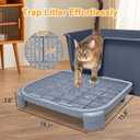 Elevated Litter Box Ramp/Steps for Kittens & Old Cats, 19.7"x15.8"x3.6",Washable Litter Catcher Stairs for Automatic Litter Box,XL Double Layer Cat Litter Mat with Filter,Easy to Clean(Grey)
