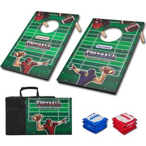 Portable Cornhole Board Set 2x1.3ft | 24"x16": Cornhole Set Outdoor Backyard Corn Hole Toss Game for Party Beach | 2 Foldable Wooden Corn Hole Boards, 8 Bean Bags, 1 Carrying Bag (Football Theme)