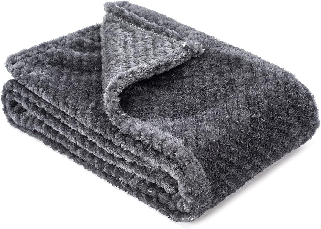 Fuzzy Blanket or Fluffy Blanket for Baby, Soft Warm Cozy Coral Fleece Toddler, Infant or Newborn Receiving Blanket for Crib, Stroller, Travel, Decorative (28Wx40L, XS-Dark Grey)