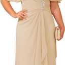V Neck Champagne Chiffon Mother of The Bride Dresses with Sleeves Plus Size A Line Floor Length Formal Evening Dress for Women Size 22W