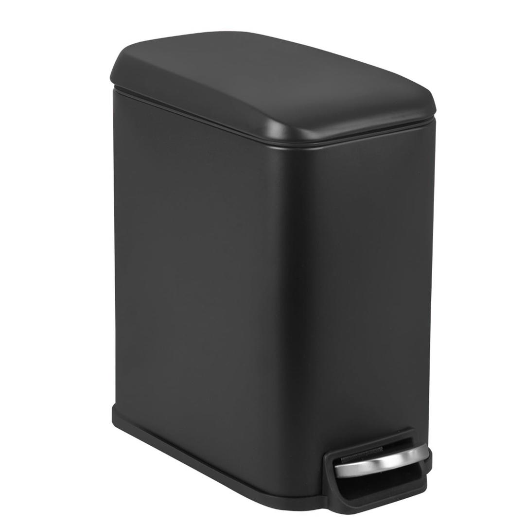 PayLessHere 1.3 Gallon Small Bathroom Trash Can with Lid, Black Stainless Steel Garbage Can with Removable Inner Bucket for Home and Bathroom (5Liter)