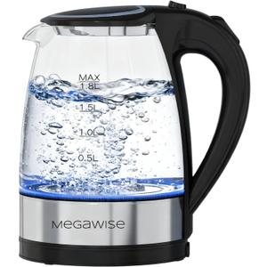 MegaWise Electric Kettle, 1.8L Borosilicate Glass Tea Kettle with LED Light, Auto Shut-Off and Boil-Dry Protection Cordless Kettle Fast Boiling MegaWise Electric Kettle, 1.8L Borosilicate Glass Tea Kettle with LED Light, Auto Shut-Off and Boil-Dry Protection Cordless Kettle Fast Boiling