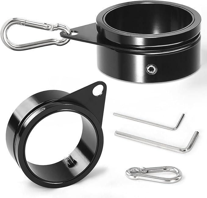 Anovo Flag Pole Rings, Aluminum Alloy Flagpole Rings 360° Rotating Anti Wrap Flag Mounting Ring, Spinning Flag Pole Clips with Carabiner for 0.751.02 Inch Diameter Pack of 2 (Black)