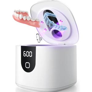 Enhanced Ultrasonic Retainer Cleaner, 2X Efficiency, 45kHz Dentures Cleaner Machine with UV Lights&4 Clean Modes, Retainer Cleaner Case for Aligner, Nightguard, Mouth Guards, Jewelry, Rings, etc