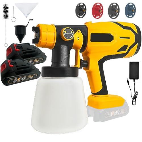 Cordless Paint Sprayer with 2 Battery,Paint Sprayer Gun with 2 x 2.0Ah Battery & 1000ml High Capacity 4 Nozzles, HVLP High Pressure Paint Gun,600W High Power Paint Sprayer for Home DIY