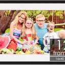 12x36 Frame with Mat - Black 16x40 Frame Wood Made to Display Print or Poster Measuring 12 x 36 Inches with White Photo Mat