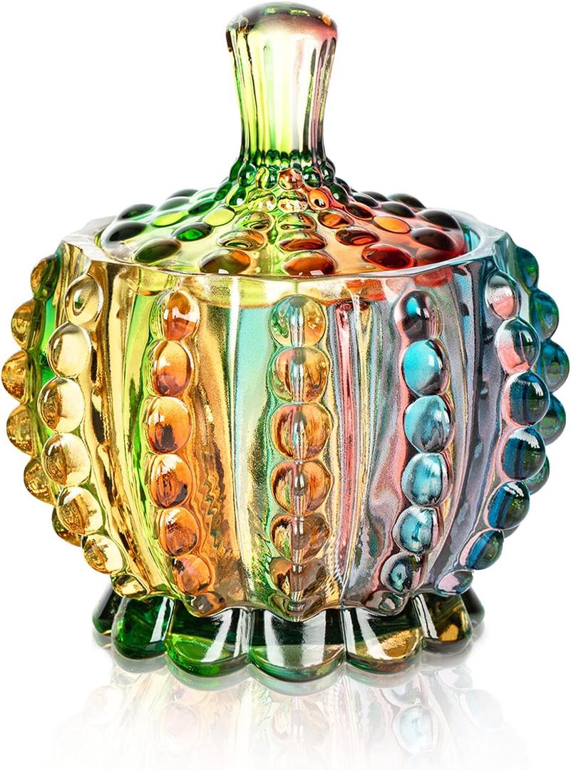Joeyan 6 oz Colorful Embossed Glass Jars with Lid - Crystal Glass Candy Dishes - Iridescent Candy Jars Jewelry Box for Wedding, Party, Buffet Decorative