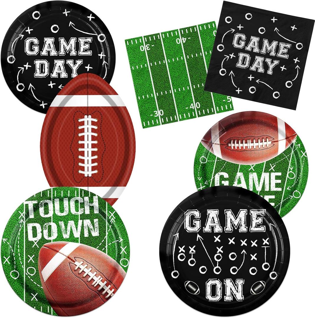 2 x Football Birthday Party Decorations Tableware, Football Party Supplies includes Foot ball Plates and Napkins for Tailgate Party Decorations Touchdown Decorations, 25 Guests