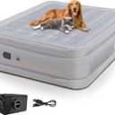 Air Mattress Queen with Built in Wireless Battery Pump, Blow Up Inflatable Mattress for Camping,Guest Air Bed, All Fabric, 21'' Grey Queen