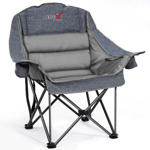Oversized Camping Chair, Portable Folding Padded Camp Chairs with Side Pocket, Cup Holder, Heavy Duty Support 500LBS Outdoor Lounge Chair for Adults, Fishing, Sports, Trip, Grey, 1PCS