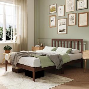 Novilla 12 Inch Full Size Bed Frame Solid Wooden Full Bed Frames with Classic Headboard Wood BedFrame Foundation, No Box Spring Needed, Easy Assembly, Walnut