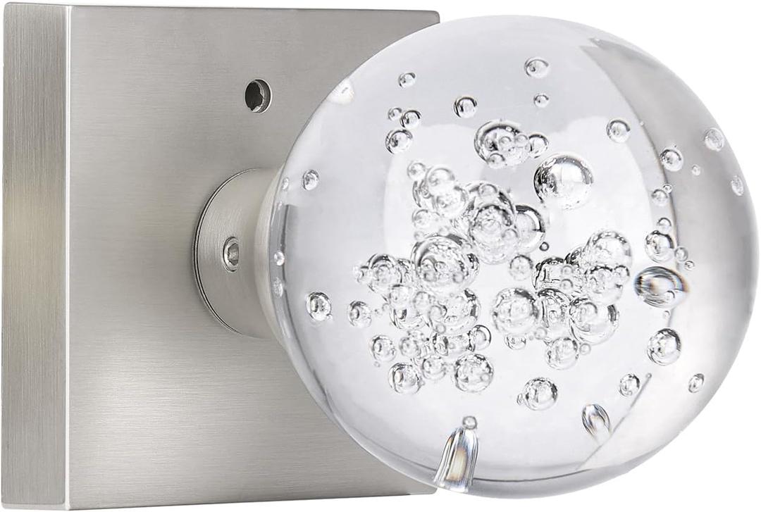 Glass Door Knobs Interior with Lock, Crystal Door Knobs Round Privacy Clear Bubble for Bed Bath Brushed Nickel