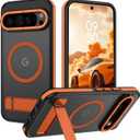 Magnetic for Google Pixel 10 Pro XL Case with Stand, Upgraded [Compatible with MagSafe] Slim Translucent Matte Military Grade Drop Protection Cover Man Woman for Pixel 10 Pro XL 6.8"- Black+Orange