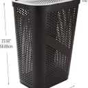 Mind Reader Slim Laundry Hamper with Lid, 60L Clothes Basket, Ventilated Plastic, Brown